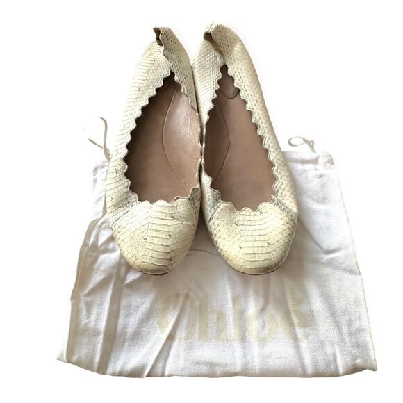 Chloe Lauren Ballet Ballerina Flats, in white snake, Scalloped edge, Size 39 - Picture 2 of 11